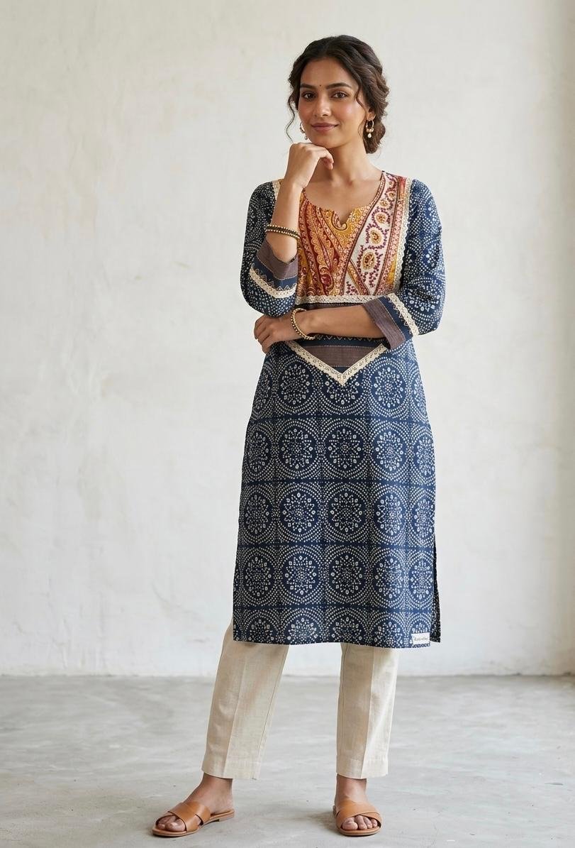 Printed less border kurti